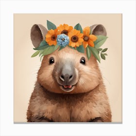 Floral Baby Wombat Nursery Illustration (6) Canvas Print