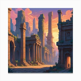 Pixel Art Timeworn Etruscan Archaeological Site Canvas Print