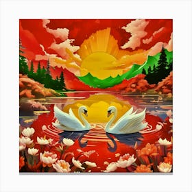 Sunset Swans Canvas Print