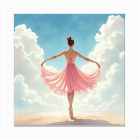 Elegant Ballet In Watercolor With Dreamy Cloudscape 1 Canvas Print