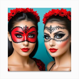 Mexican Women With Masks Canvas Print