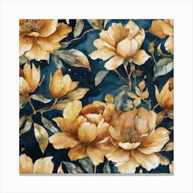 Gold Peonies Flowers Canvas Print