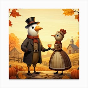 An Endearing Cartoon Character Of A Pilgrim Bird Typically Found Around A Thanksgiving Feast Situa (4) Canvas Print