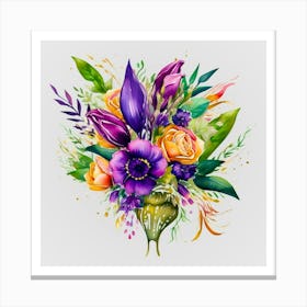 Watercolor Mardi Gras Flower Bouquets 9 Canvas Print