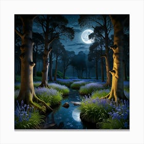 Bluebell Forest At Night 1 Canvas Print