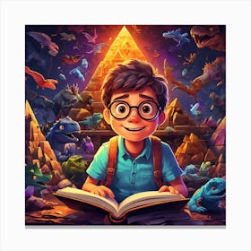 Boy Reading A Book Canvas Print