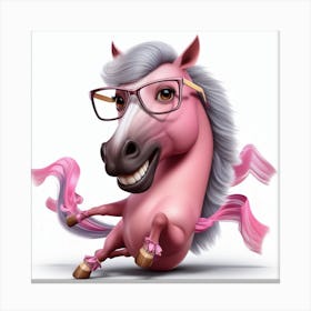 Pink Horse With Glasses Canvas Print