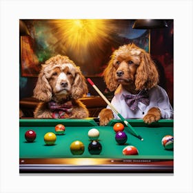 Two Dogs Playing Pool Canvas Print