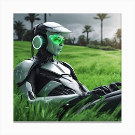 Robot Laying In The Grass Canvas Print