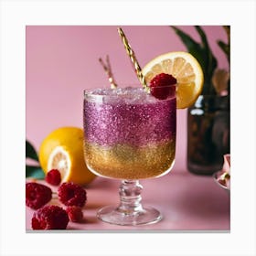 Cocktail With Lemons And Raspberries Lienzo