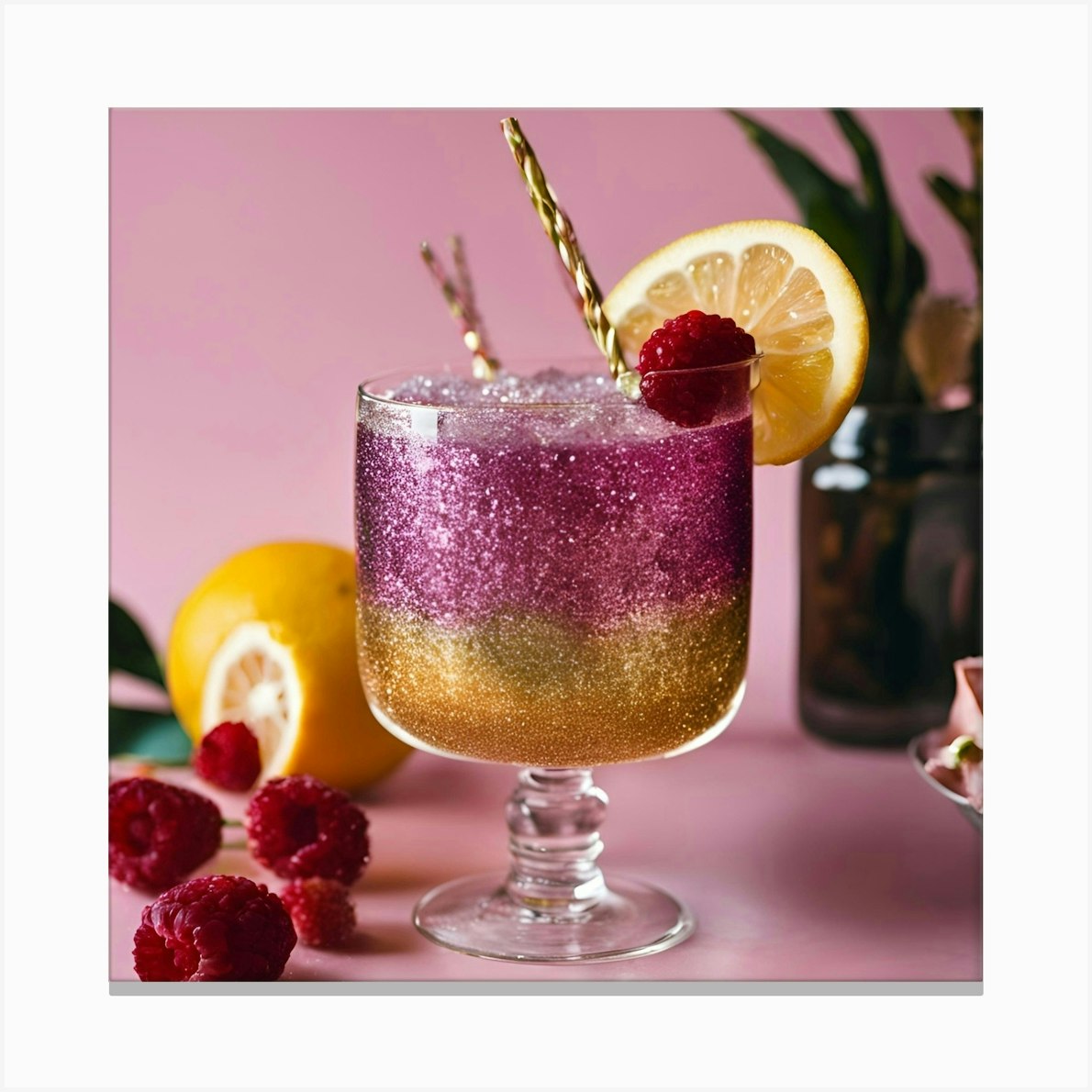 Cocktail With Lemons And Raspberries Canvas Print by DIGITAL_AI