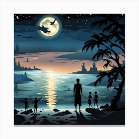 Family At The Beach At Night Canvas Print