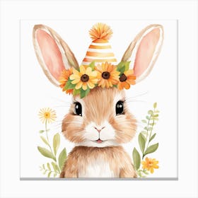Floral Baby Rabbit Nursery Illustration (12) Canvas Print
