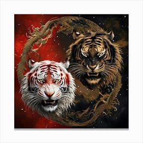 Majestic Tigers In Yin Yang Design Symbolizing Balance Canvas Print