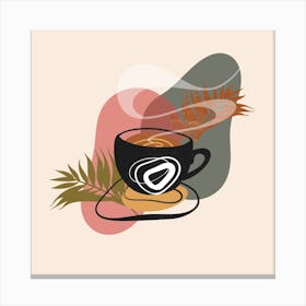 Coffee Cup With Leaves 12 Canvas Print