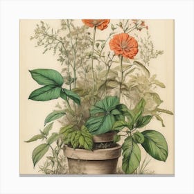 Orange Flowers In A Pot, wall art, painting design Canvas Print