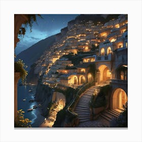 Positano At Night 1 Canvas Print