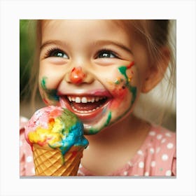 Little Girl Eating Ice Cream Canvas Print