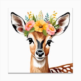 Floral Baby Antelope Nursery Illustration (39) Canvas Print