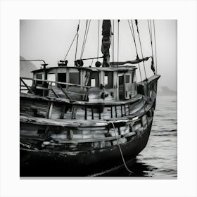 High Contrast Black And White Image Of A Weathered Vintage Boat With Worn Wooden Planks, (4) (1) Canvas Print