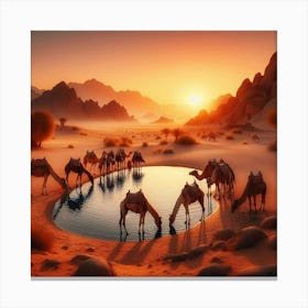 Sunset Camels Oasis Canvas Print