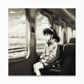 Girl Sitting On A Train 1 Canvas Print