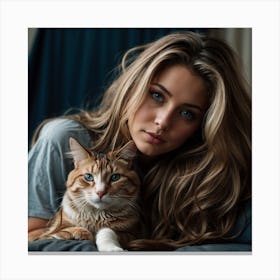 Portrait Of A Girl With A Cat Canvas Print