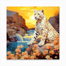 Snow Leopard At Sunset Canvas Print