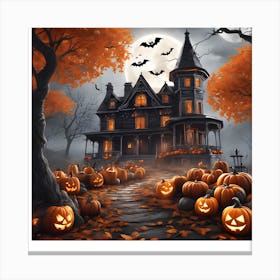 Halloween House With Pumpkins 2 Canvas Print