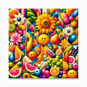 Colorful Fruits And Smiley Faces Canvas Print