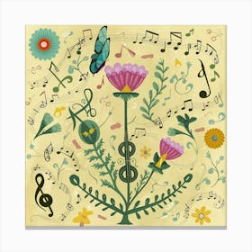Music Notes And Flowers 2 Canvas Print