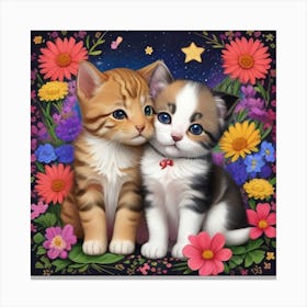 Two Kittens In Flowers5 Canvas Print