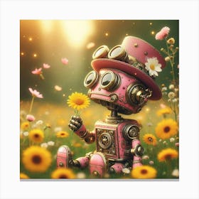 Robot In The Meadow Canvas Print