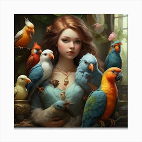 Girl With Birds Canvas Print