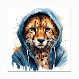 Watercolour Cartoon Cheetah In A Hoodie 2 Canvas Print