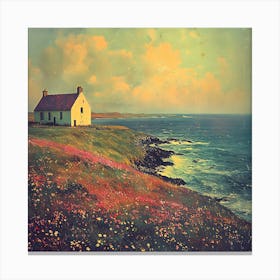 Seaside Cottage Bliss – Vintage Coastal Landscape Art Canvas Print