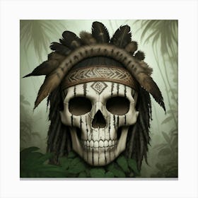 Skull With Feathers 4 Canvas Print