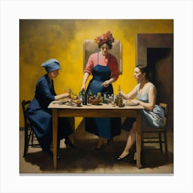 Three Women At A Table Canvas Print