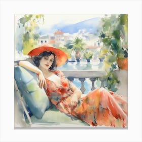 Woman Relaxes On The Patio 1 Canvas Print