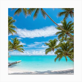 Tropical Beach With Palm Trees 1 Canvas Print