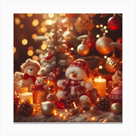Christmas Background With Teddy Bears Canvas Print