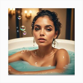 Beautiful Young Woman In A Bubble Bath Canvas Print