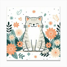 Cute Cat With Flowers 1 Canvas Print