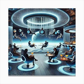 A Futuristic Gravity Free Lounge In A Lunar Themed Restaurant 1024x1024 Canvas Print