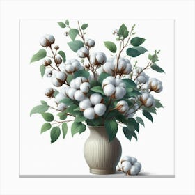Cotton Flowers In A Vase Canvas Print