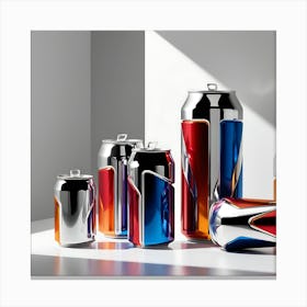 Visually striking, creative design featuring colorful cans with sleek, metallic surfaces.4 Canvas Print