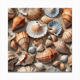 Water Colored Painting Focus On The Intricate Details And Textures Of Different Seashells Washed Up Canvas Print