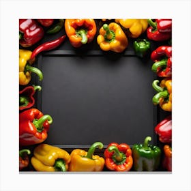 Colorful Peppers On Black Background 11 Canvas Print