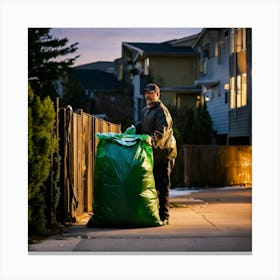 A Photo Of A Man Taking A Garbage Bag Out To A Dum (3) Canvas Print