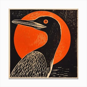 Retro Bird Lithograph Cormorant 1 Canvas Print